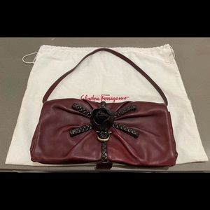 Beautiful Salvatore Ferragamo Burgundy Leather Clutch Shoulder Bag Amazing